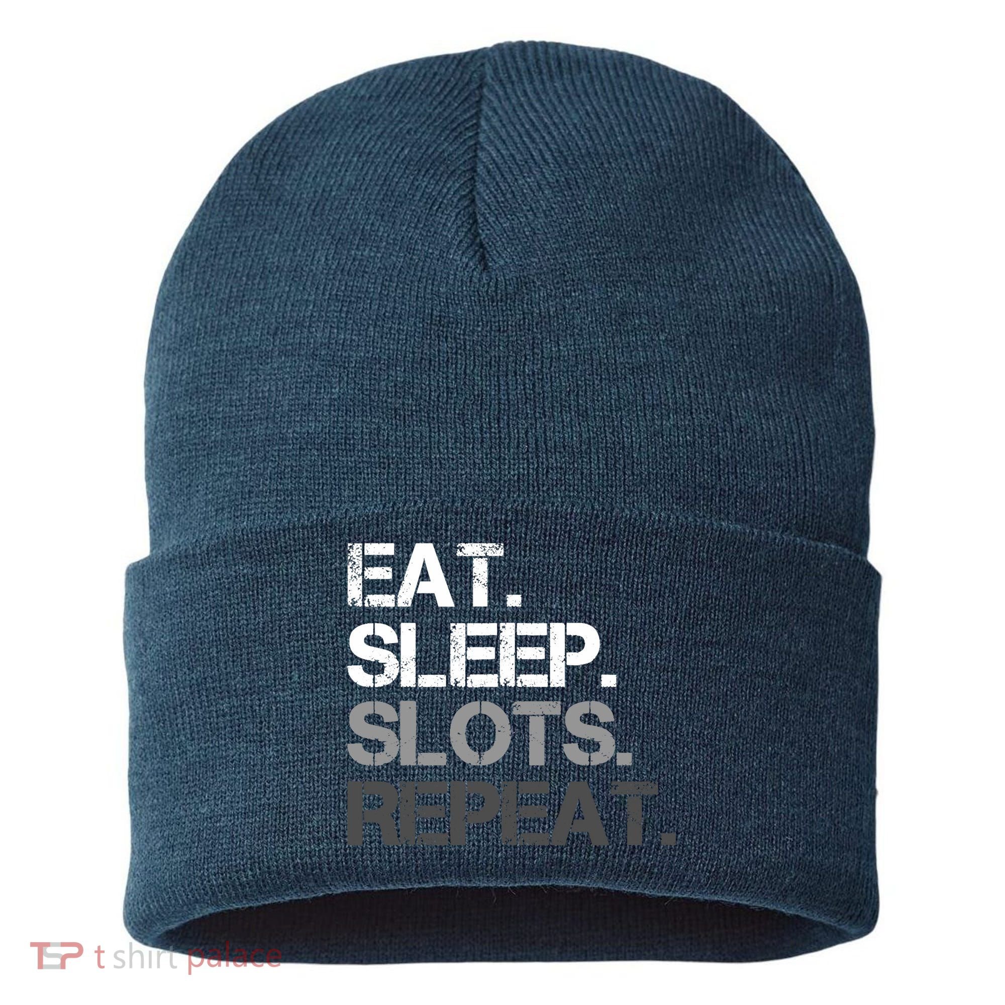 Eat Sleep Slots Repeat - Funny Slot Machine Gambling Sustainable Knit Beanie