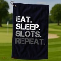 Eat Sleep Slots Repeat - Funny Slot Machine Gambling Golf Towel thumb 1