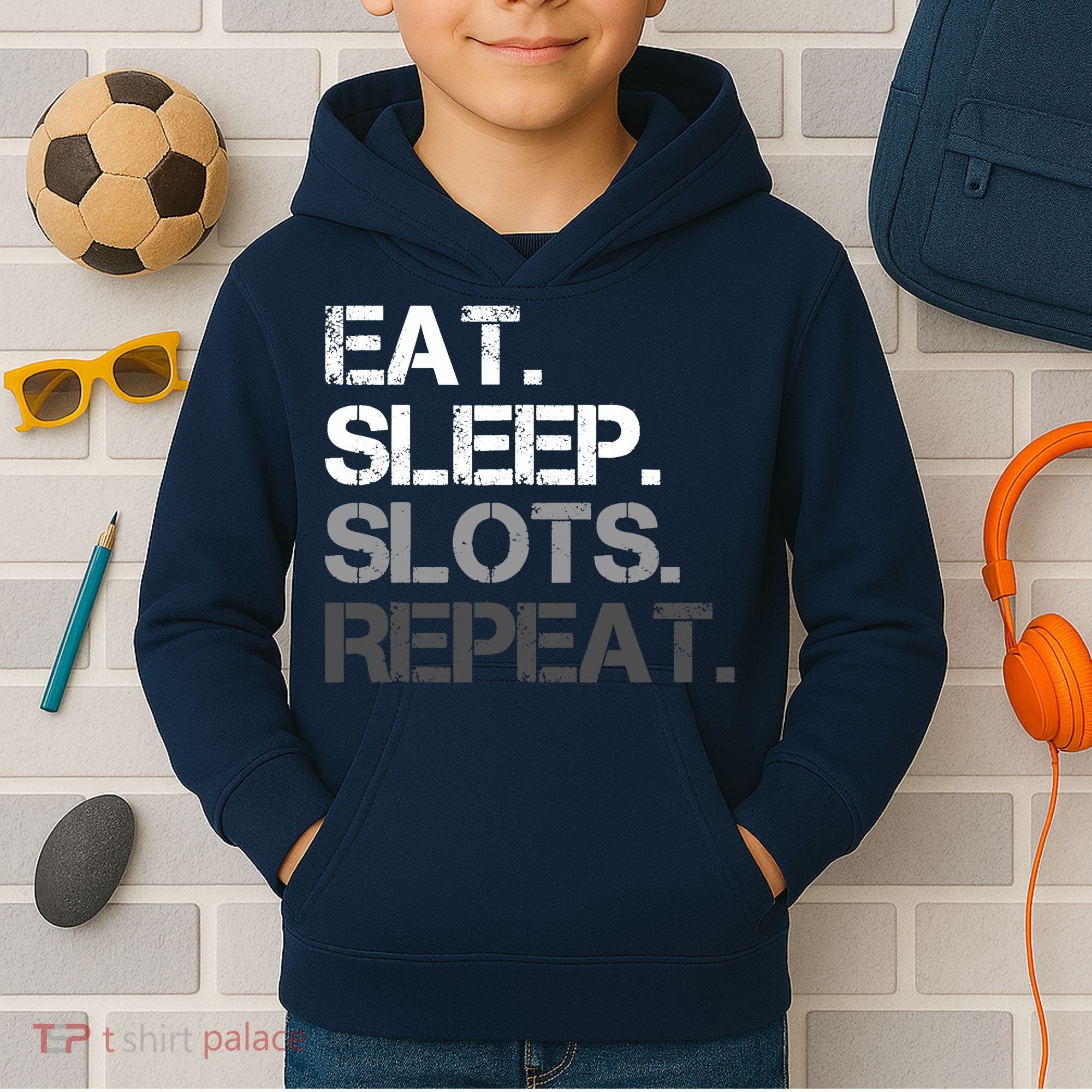 Eat Sleep Slots Repeat - Funny Slot Machine Gambling Kids Hoodie