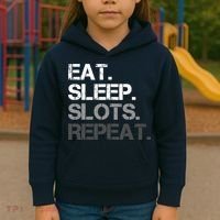 Eat Sleep Slots Repeat - Funny Slot Machine Gambling Kids Hoodie thumb 3