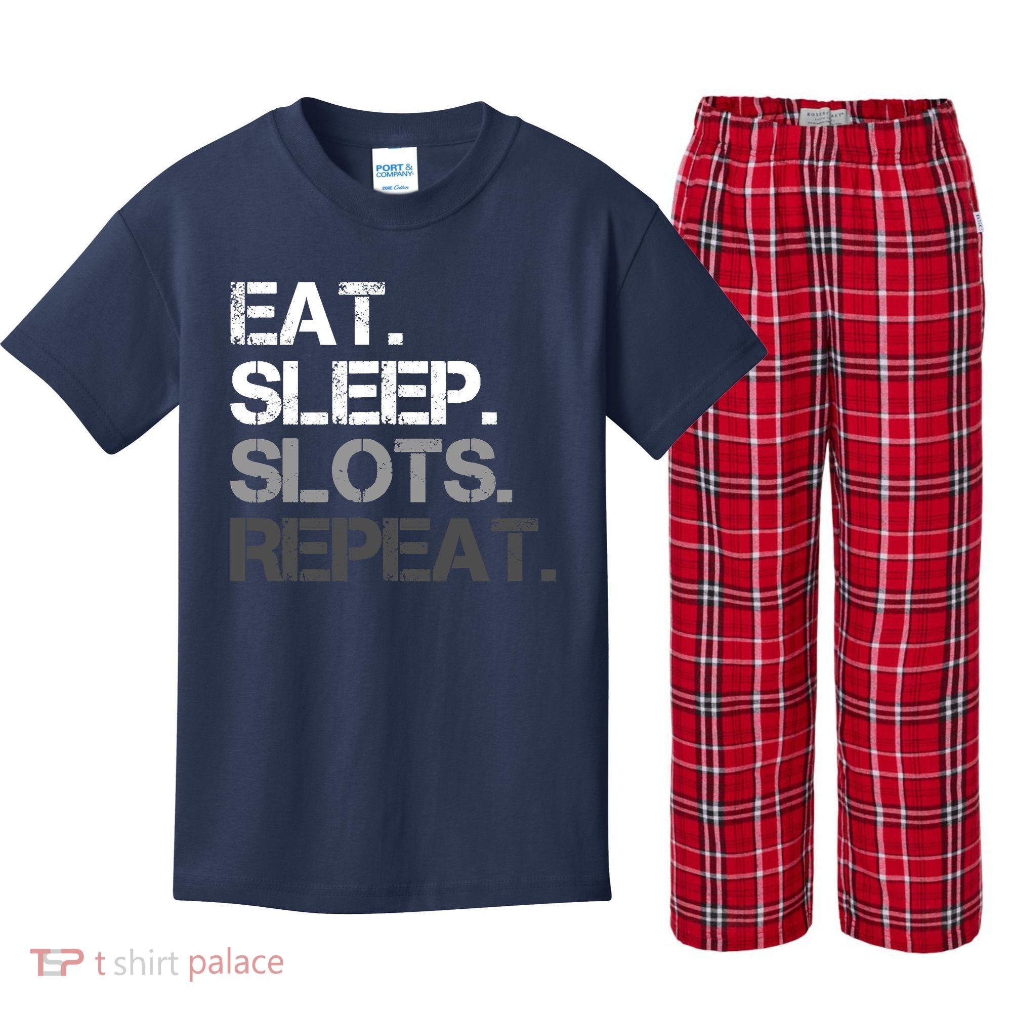 Eat Sleep Slots Repeat - Funny Slot Machine Gambling Kids Plaid Pajama Set