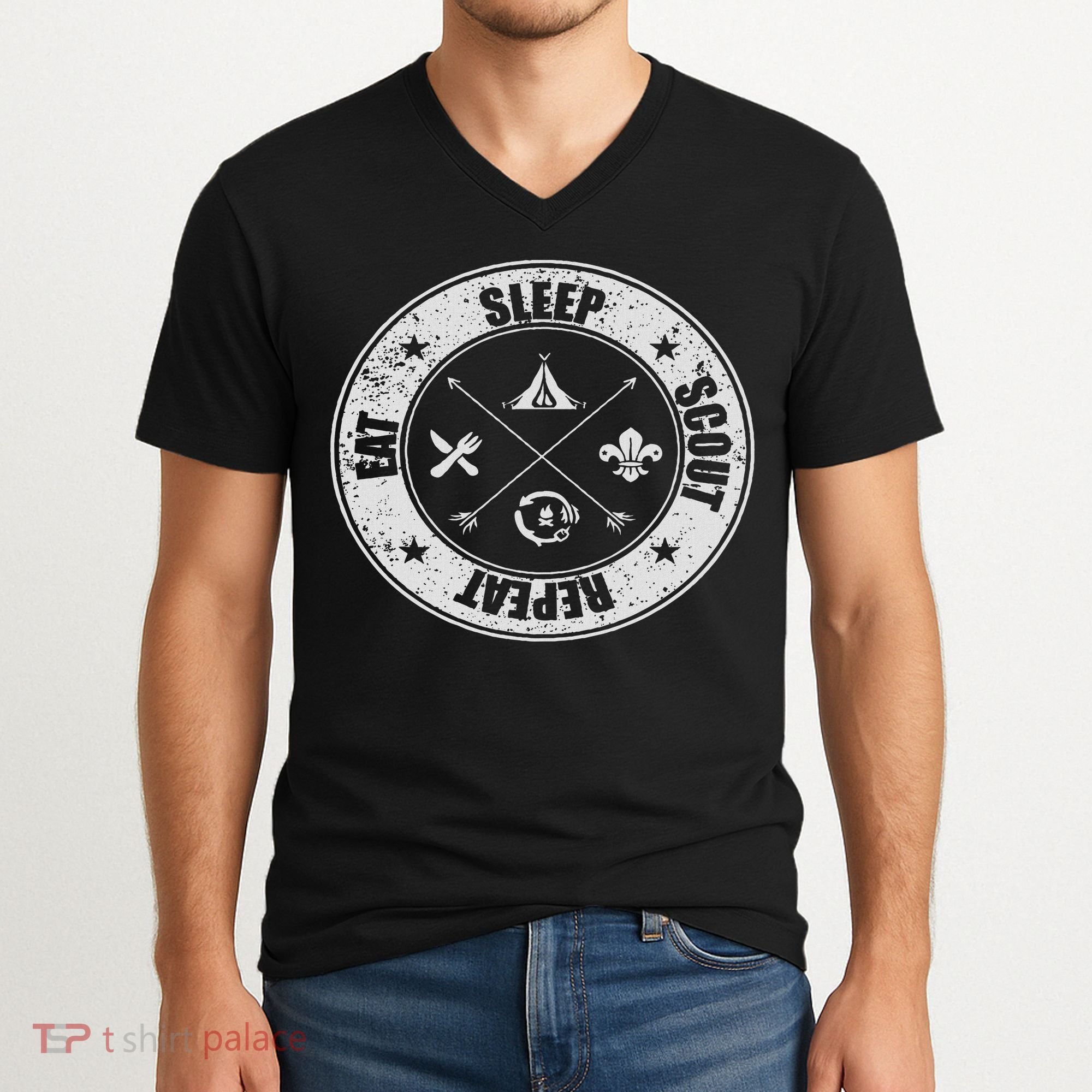 Eat Sleep Scout Repeat Scouting Lover Survival V-Neck T-Shirt