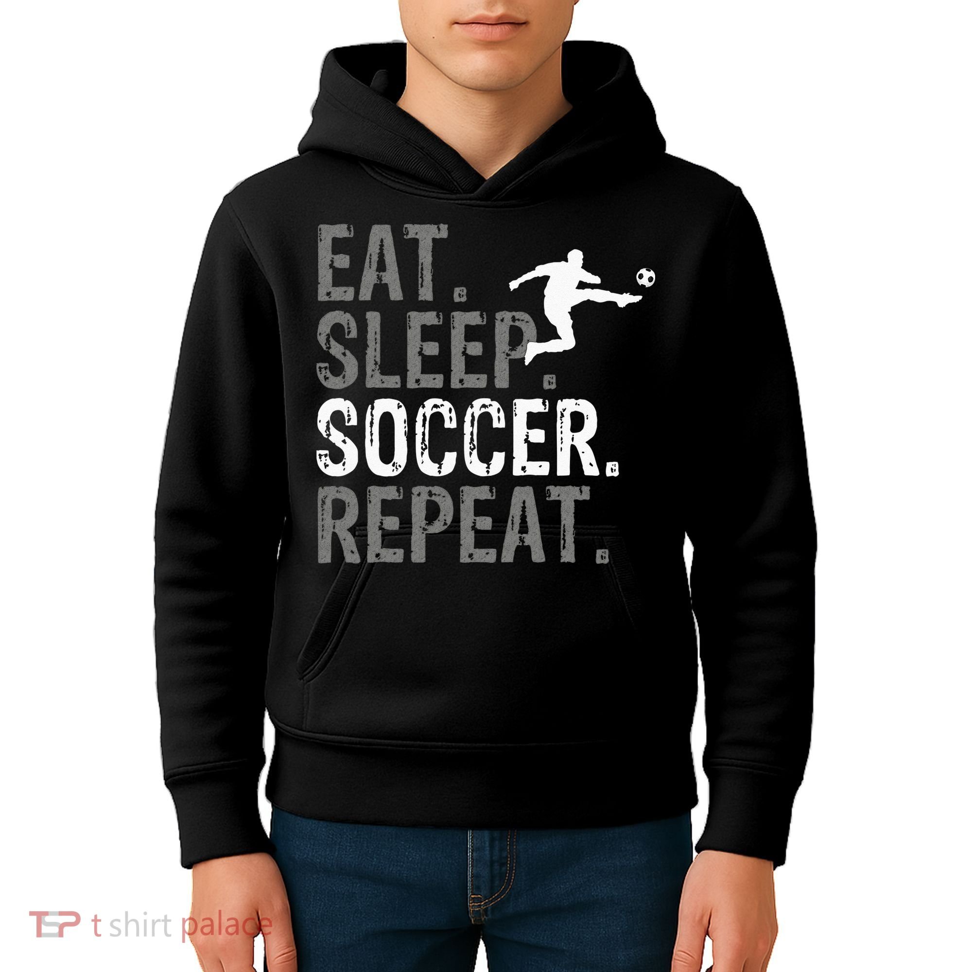 Eat Sleep Soccer Repeat Soccer Graphic Kids Hoodie