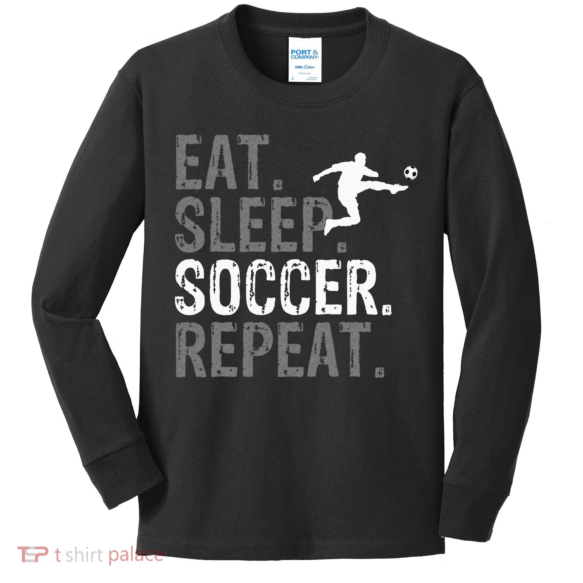 Eat Sleep Soccer Repeat Soccer Graphic Kids Long Sleeve Shirt