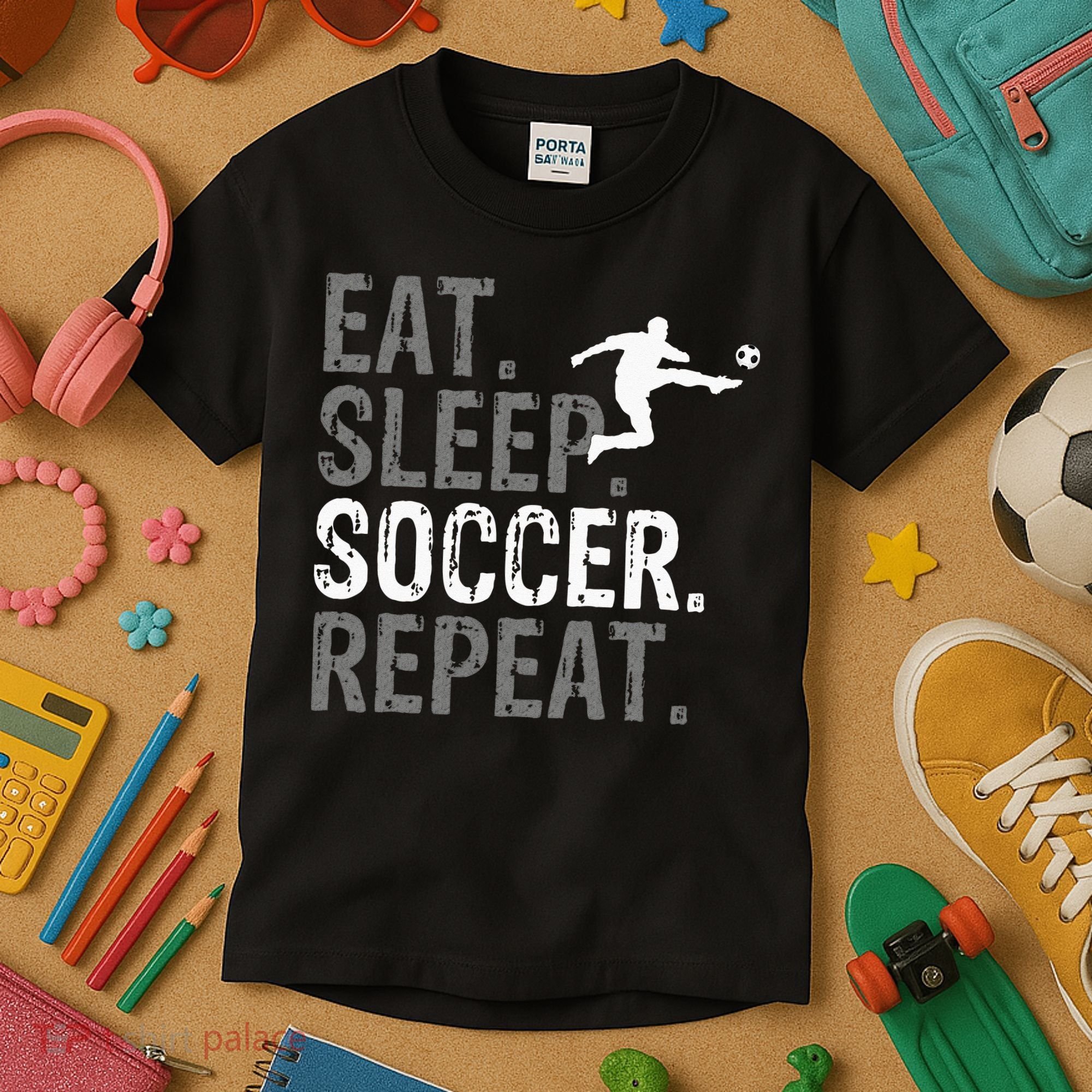 Eat Sleep Soccer Repeat Soccer Graphic Kids T-Shirt