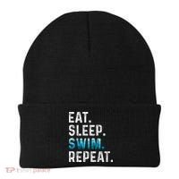 Eat Sleep Swim Repeat Funny Swimmer Swimming Player Graphic Gift Beanie thumb 0
