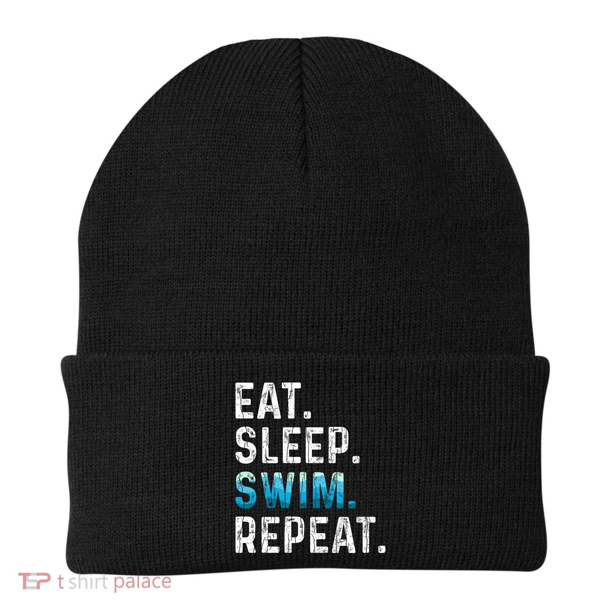 Eat Sleep Swim Repeat Funny Swimmer Swimming Player Graphic Gift Beanie