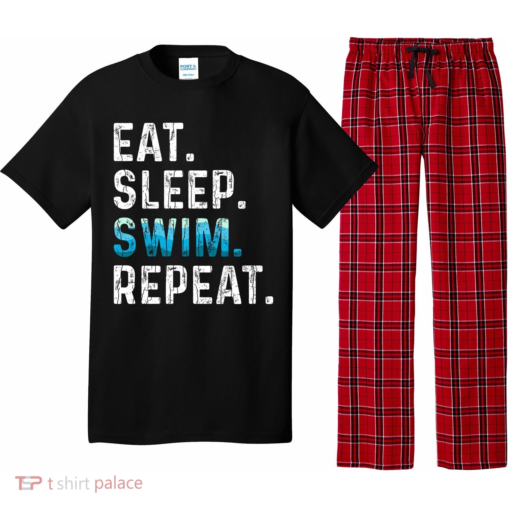 Eat Sleep Swim Repeat Funny Swimmer Swimming Player Graphic Gift Pajama Set