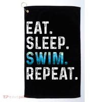 Eat Sleep Swim Repeat Funny Swimmer Swimming Player Graphic Gift Golf Towel thumb 0