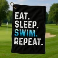 Eat Sleep Swim Repeat Funny Swimmer Swimming Player Graphic Gift Golf Towel thumb 1