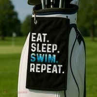 Eat Sleep Swim Repeat Funny Swimmer Swimming Player Graphic Gift Golf Towel thumb 2