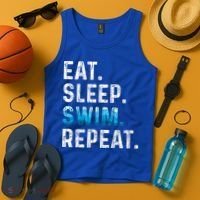 Eat Sleep Swim Repeat Funny Swimmer Swimming Player Graphic Gift Tank Top thumb 4