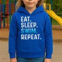 Eat Sleep Swim Repeat Funny Swimmer Swimming Player Graphic Gift Kids Hoodie thumb 3