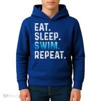 Eat Sleep Swim Repeat Funny Swimmer Swimming Player Graphic Gift Kids Hoodie thumb 4