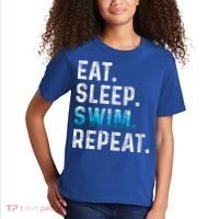 Eat Sleep Swim Repeat Funny Swimmer Swimming Player Graphic Gift Kids T-Shirt thumb 2