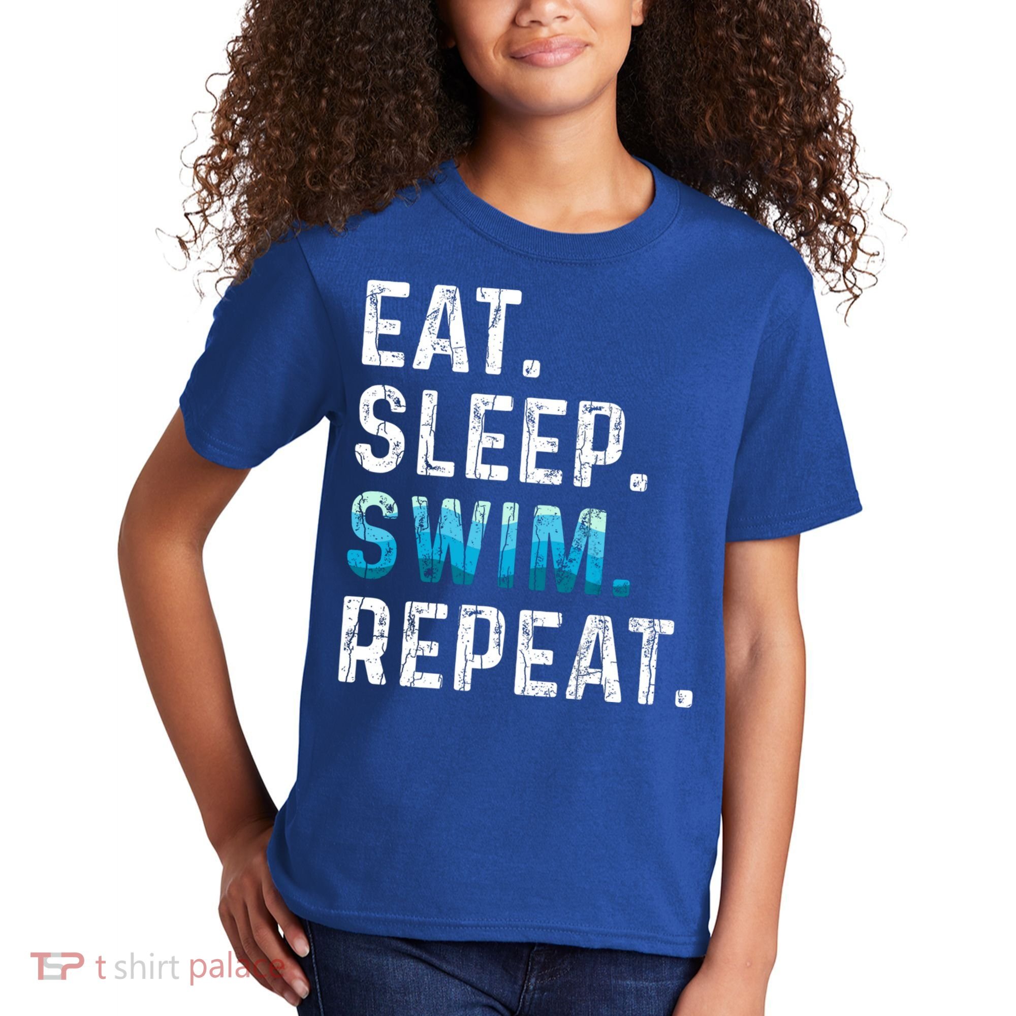 Eat Sleep Swim Repeat Funny Swimmer Swimming Player Graphic Gift Kids T-Shirt
