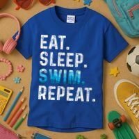 Eat Sleep Swim Repeat Funny Swimmer Swimming Player Graphic Gift Kids T-Shirt thumb 3
