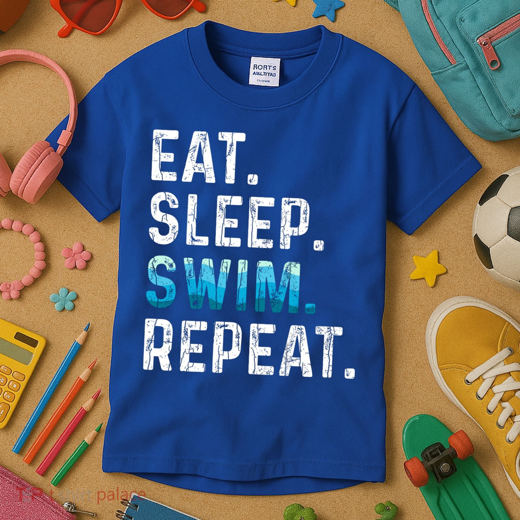 Eat Sleep Swim Repeat Funny Swimmer Swimming Player Graphic Gift Kids T-Shirt