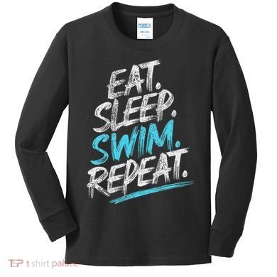 Eat Sleep Swim Repeat Swimming Kids Long Sleeve Shirt