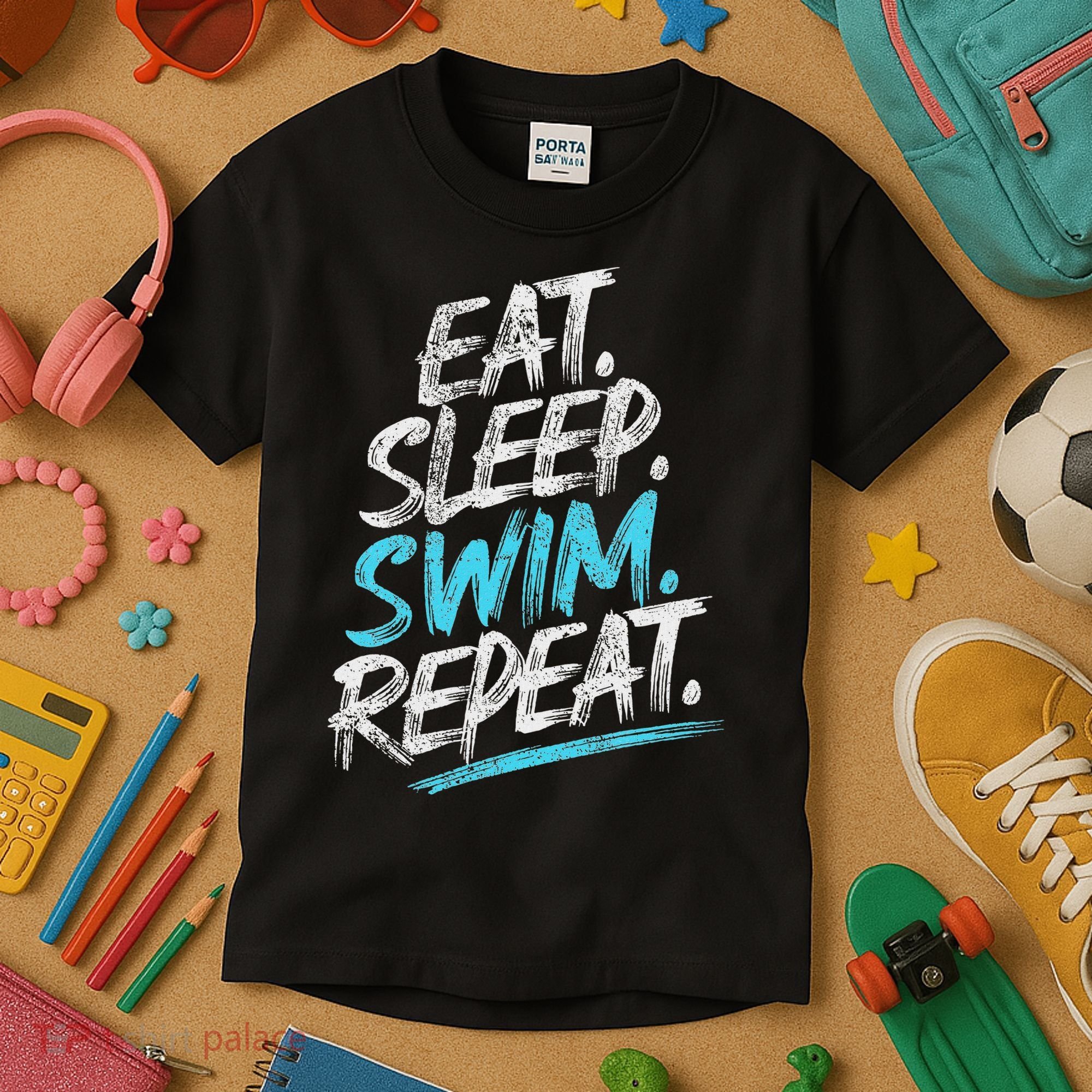 Eat Sleep Swim Repeat Swimming Kids T-Shirt