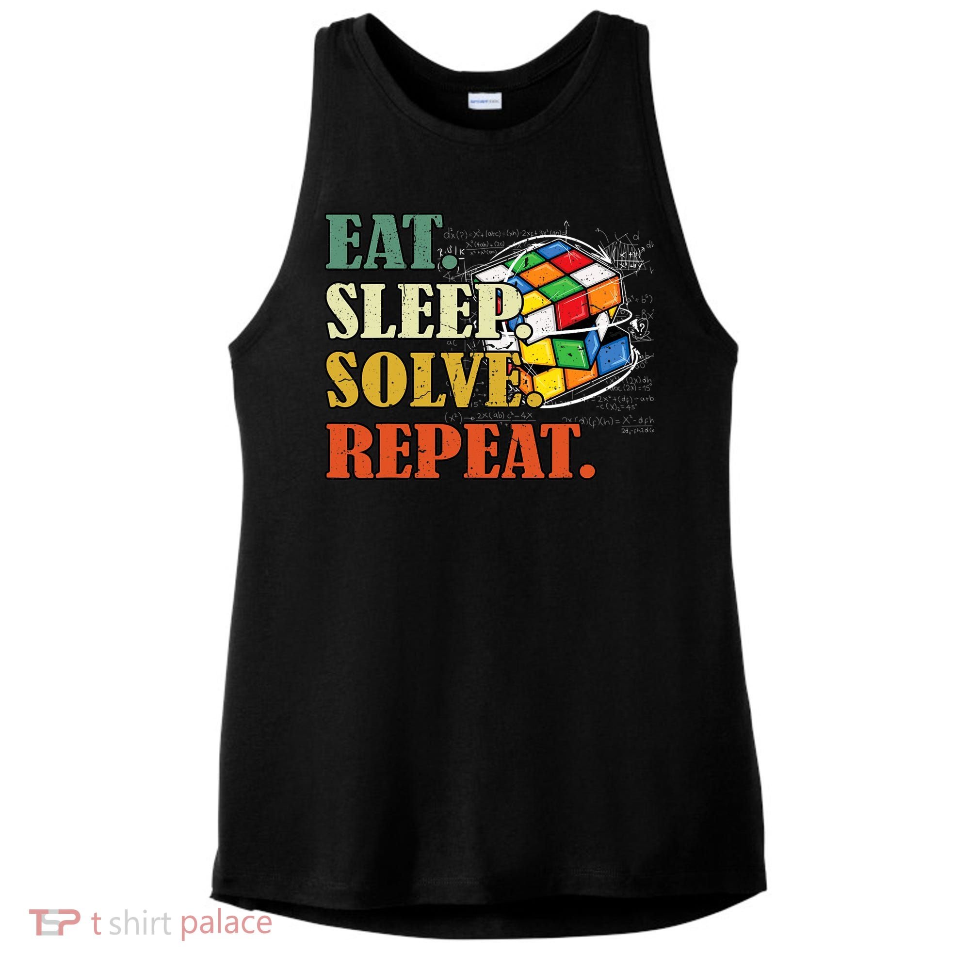 Eat Sleep Solve Repeat Math Speed Cubing Puzzle Lover Cube Ladies PosiCharge Tri-Blend Wicking Tank