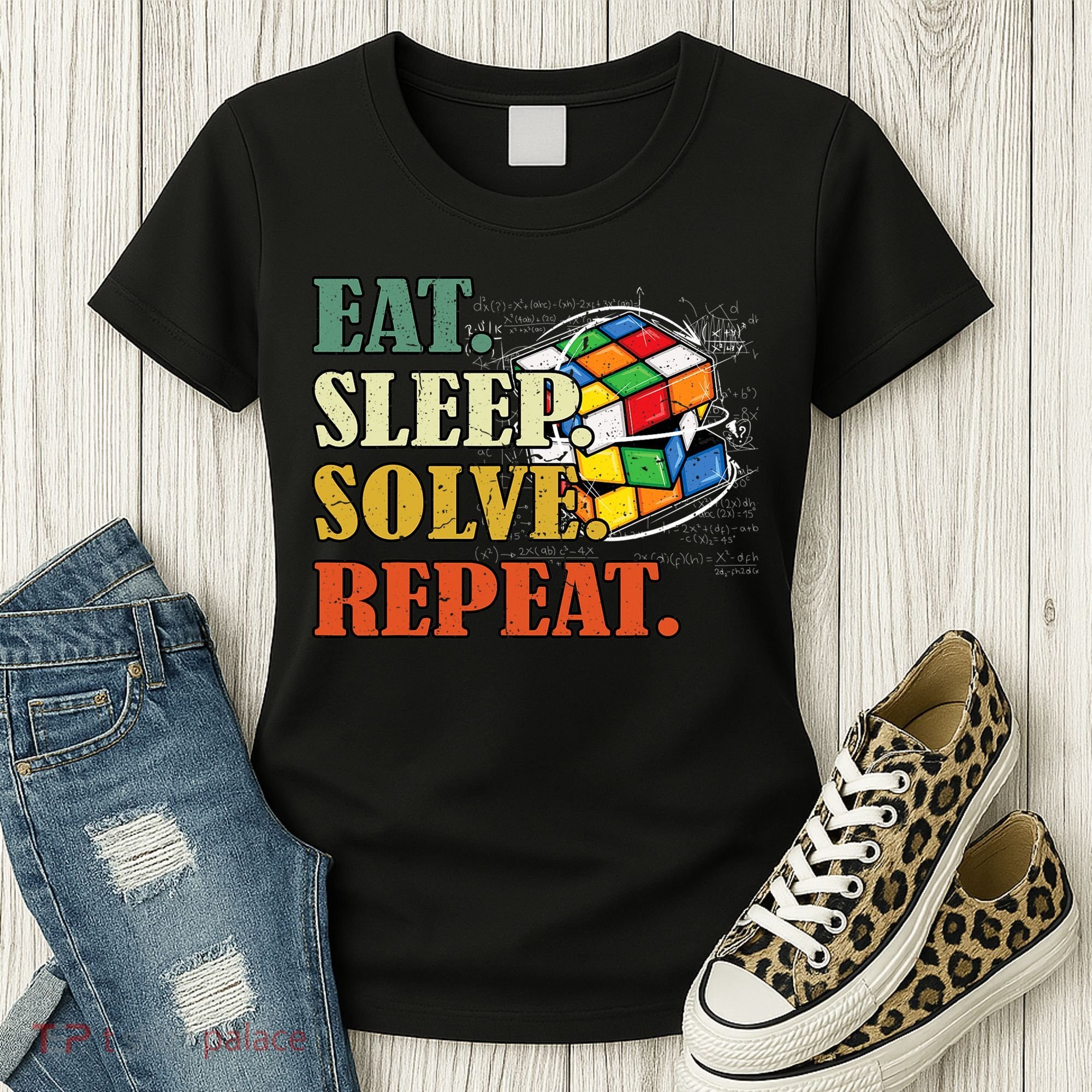 Eat Sleep Solve Repeat Math Speed Cubing Puzzle Lover Cube Women's T-Shirt