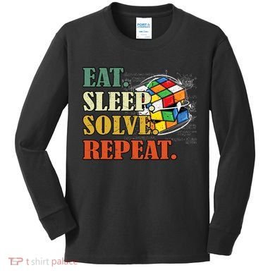 Eat Sleep Solve Repeat Math Speed Cubing Puzzle Lover Cube Kids Long Sleeve Shirt