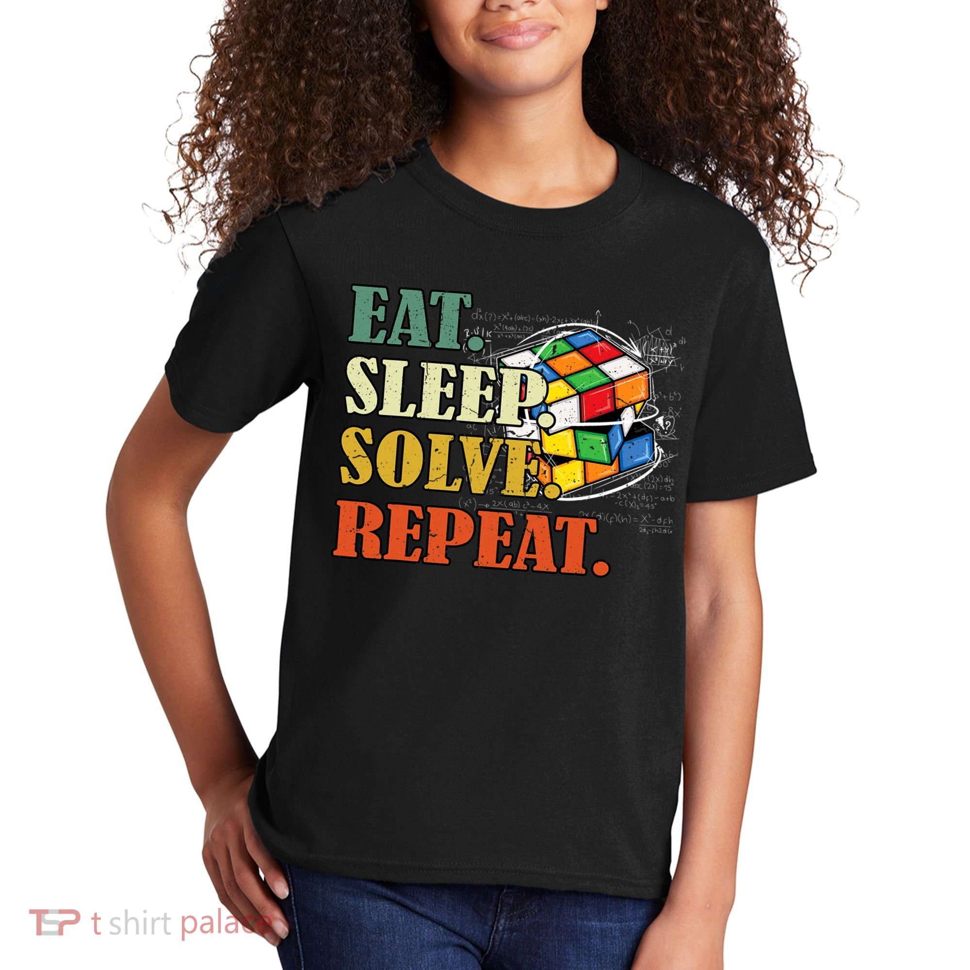 Eat Sleep Solve Repeat Math Speed Cubing Puzzle Lover Cube Kids T-Shirt