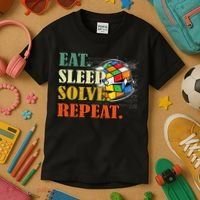 Eat Sleep Solve Repeat Math Speed Cubing Puzzle Lover Cube Kids T-Shirt thumb 3