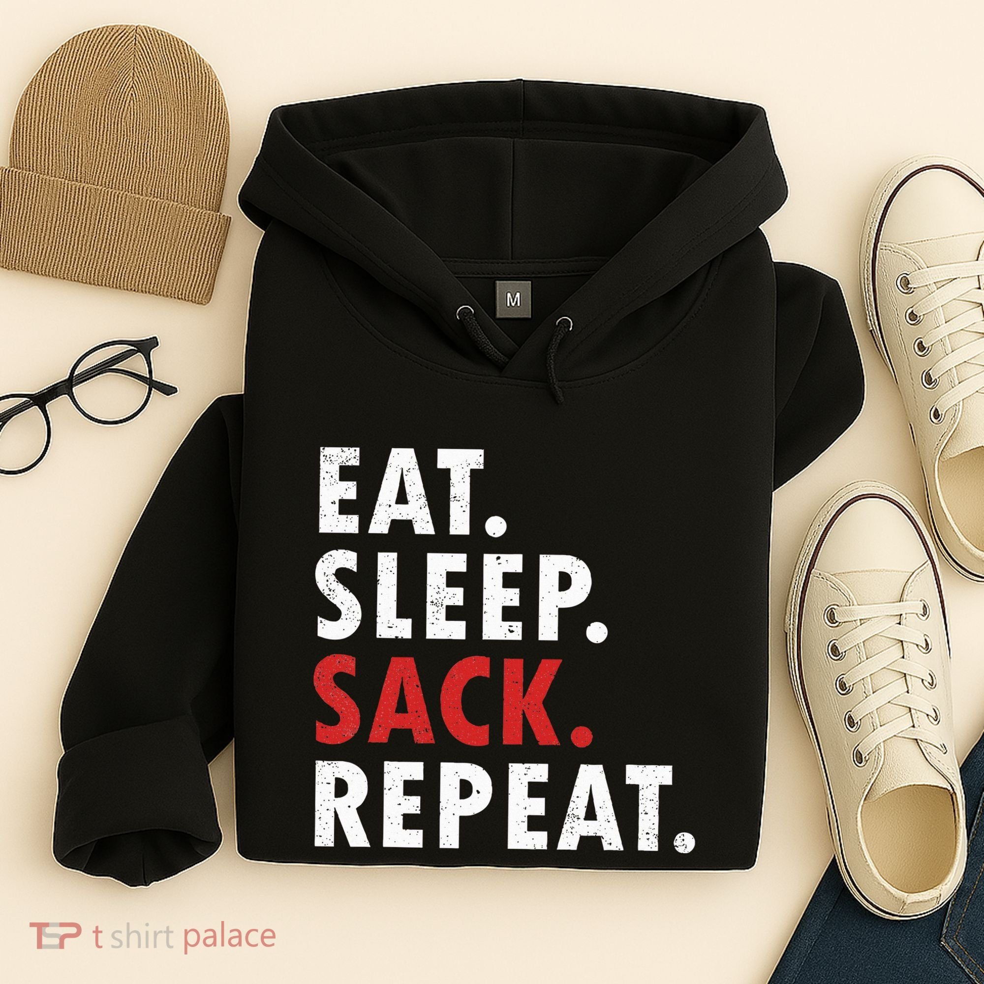 Eat Sleep Sack Repeat Football Player Defense Hoodie