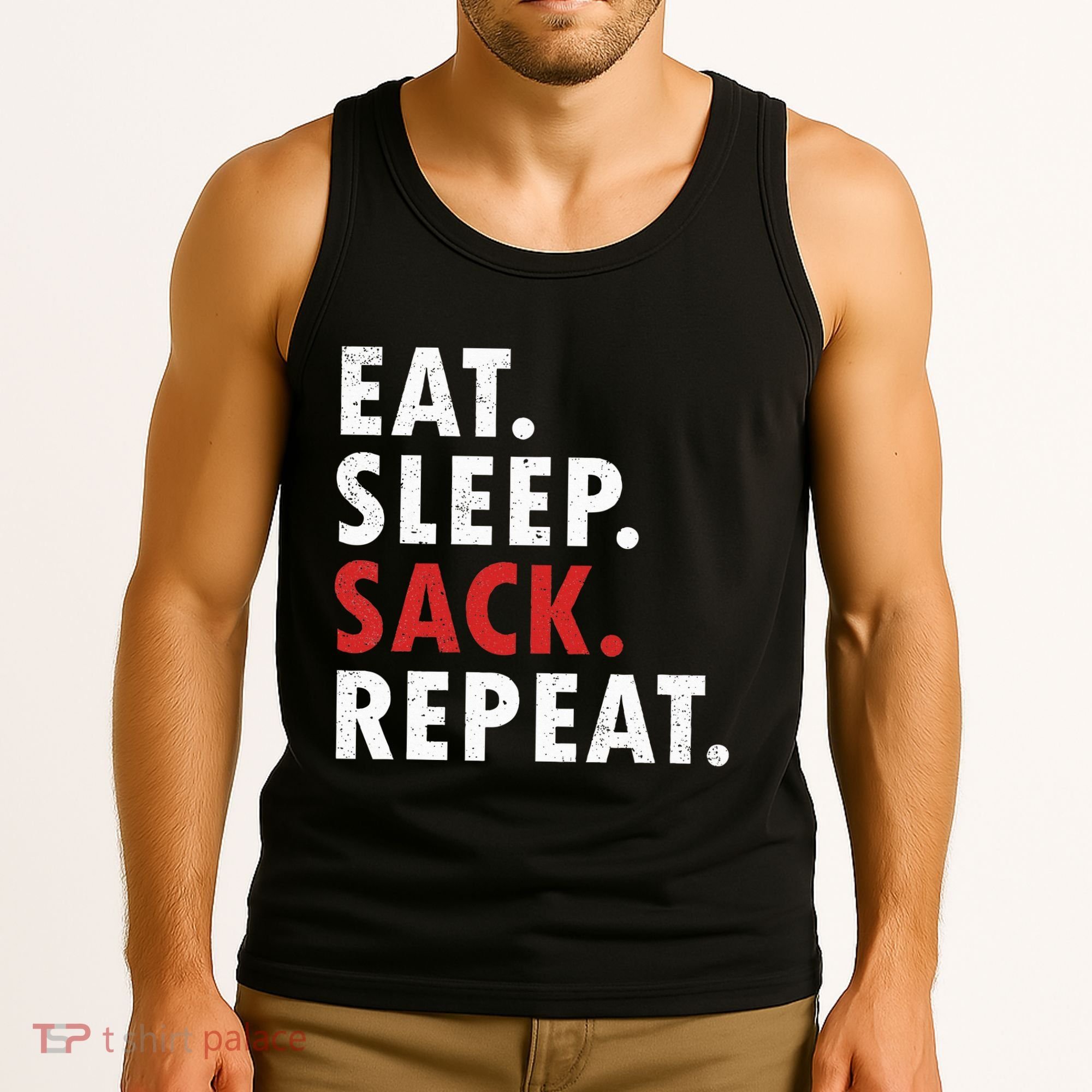 Eat Sleep Sack Repeat Football Player Defense Tank Top
