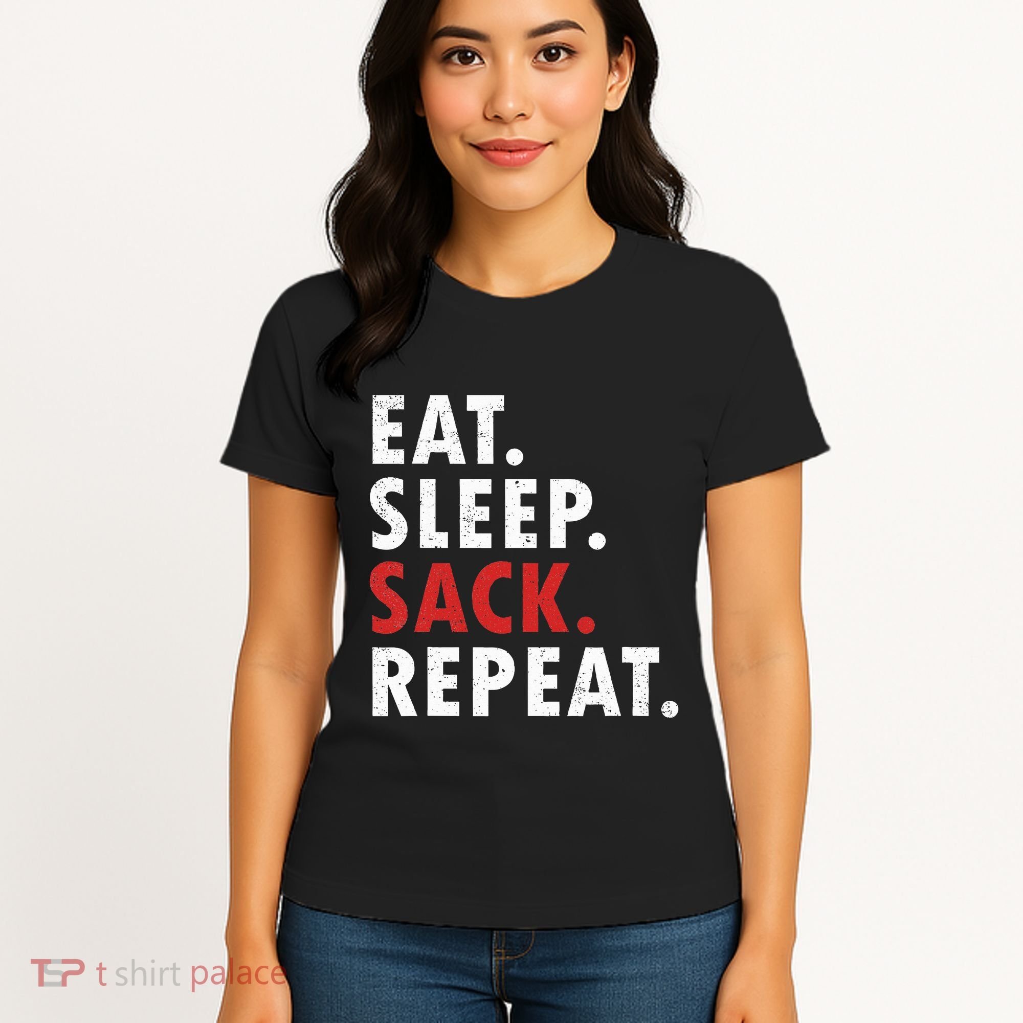 Eat Sleep Sack Repeat Football Player Defense Women's T-Shirt