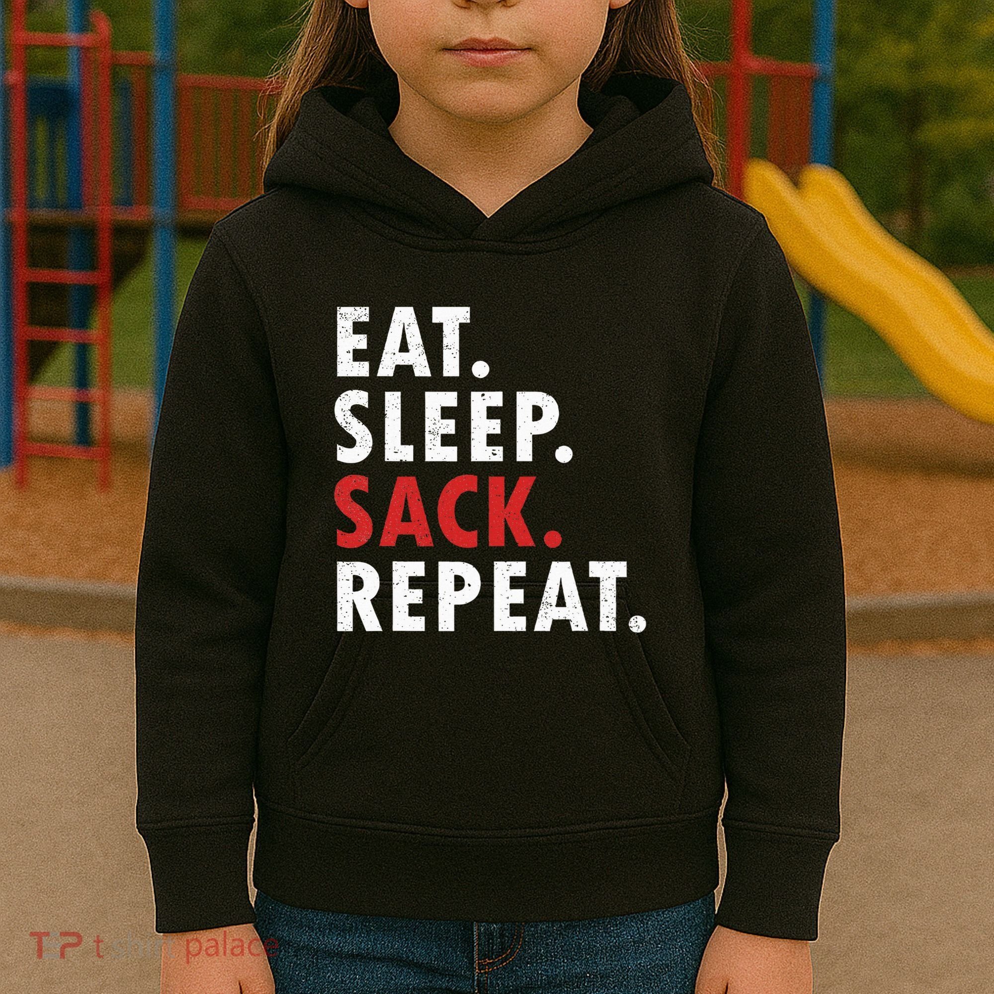 Eat Sleep Sack Repeat Football Player Defense Kids Hoodie