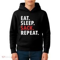 Eat Sleep Sack Repeat Football Player Defense Kids Hoodie thumb 4