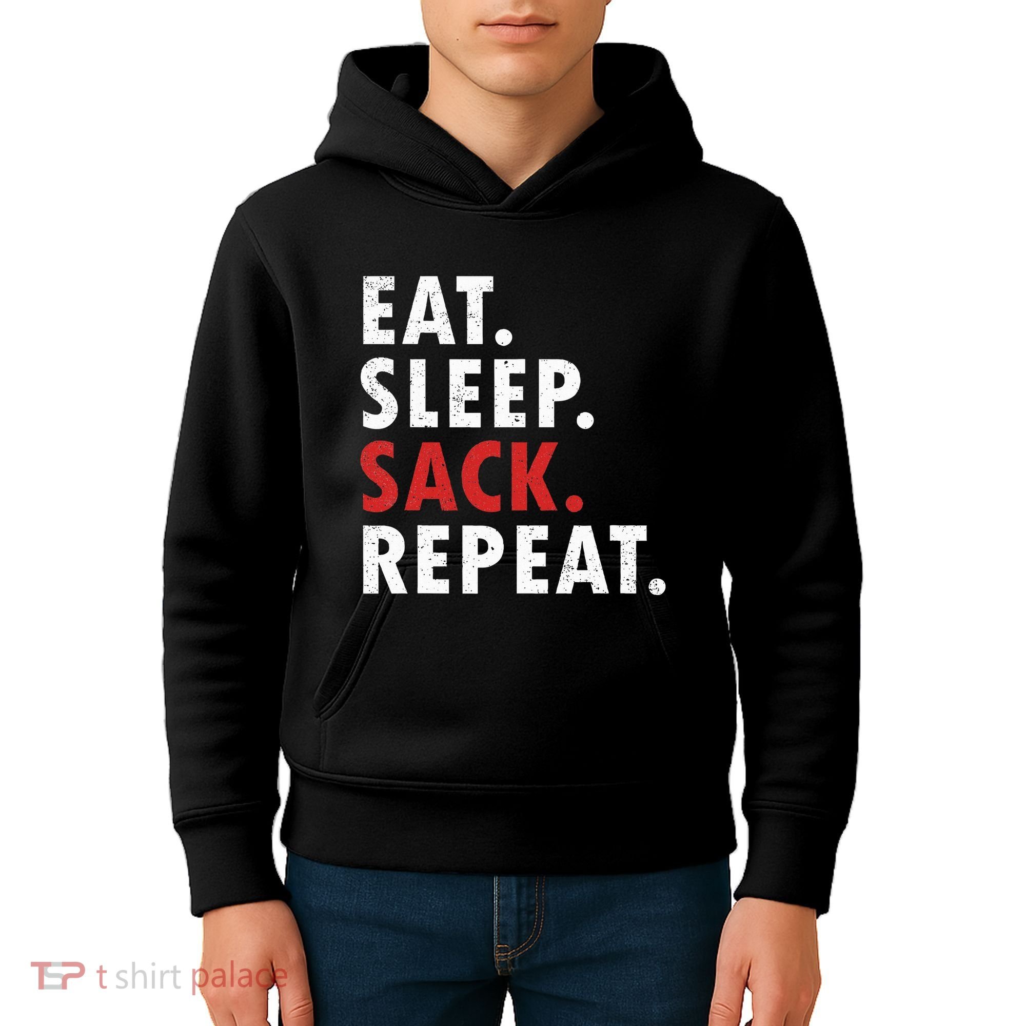 Eat Sleep Sack Repeat Football Player Defense Kids Hoodie