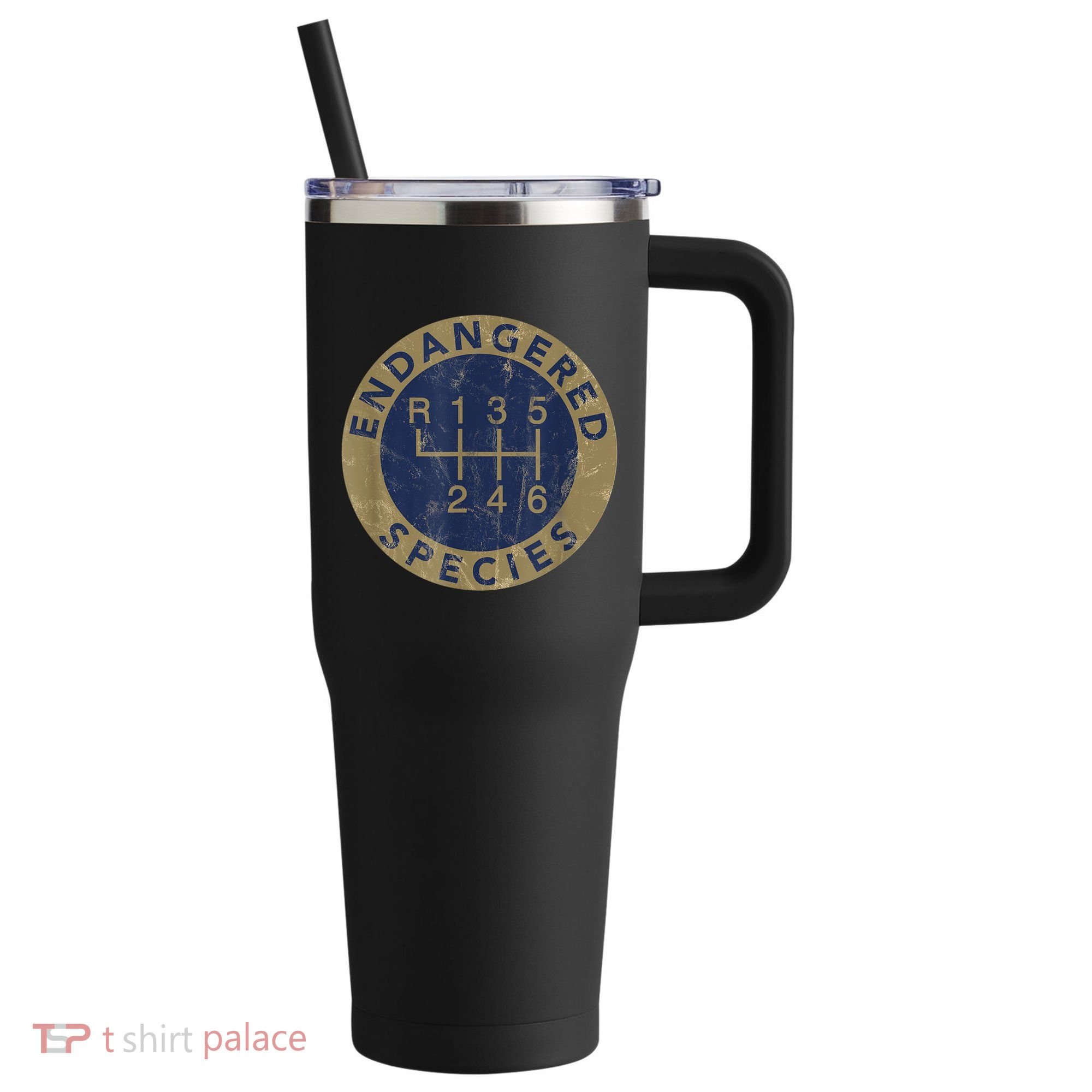 Endangered Species Stick Shift Manual Transmission Drivers 40oz Vacuum Insulated Stainless Steel Travel Tumbler