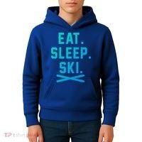 Eat Sleep Ski Skiing Winter Ski Lover Gift Kids Hoodie thumb 4