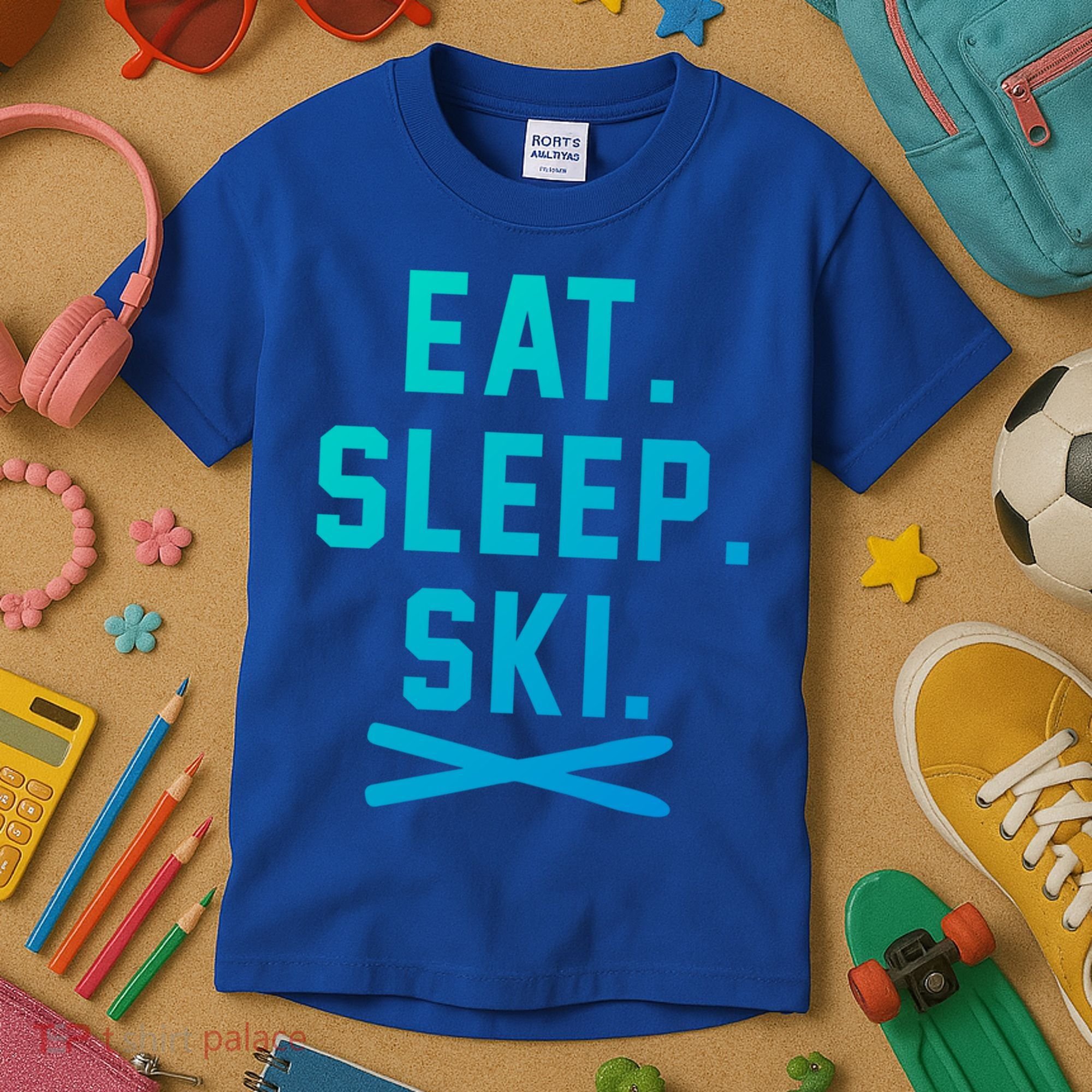 Eat Sleep Ski Skiing Winter Ski Lover Gift Kids T-Shirt