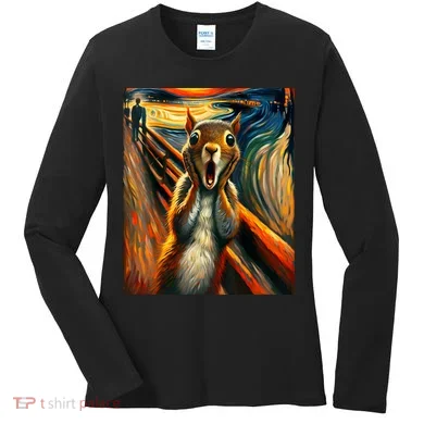 Expressionist Scream Squirrel Lovers Artistic Squirrel Women's Long Sleeve Shirt