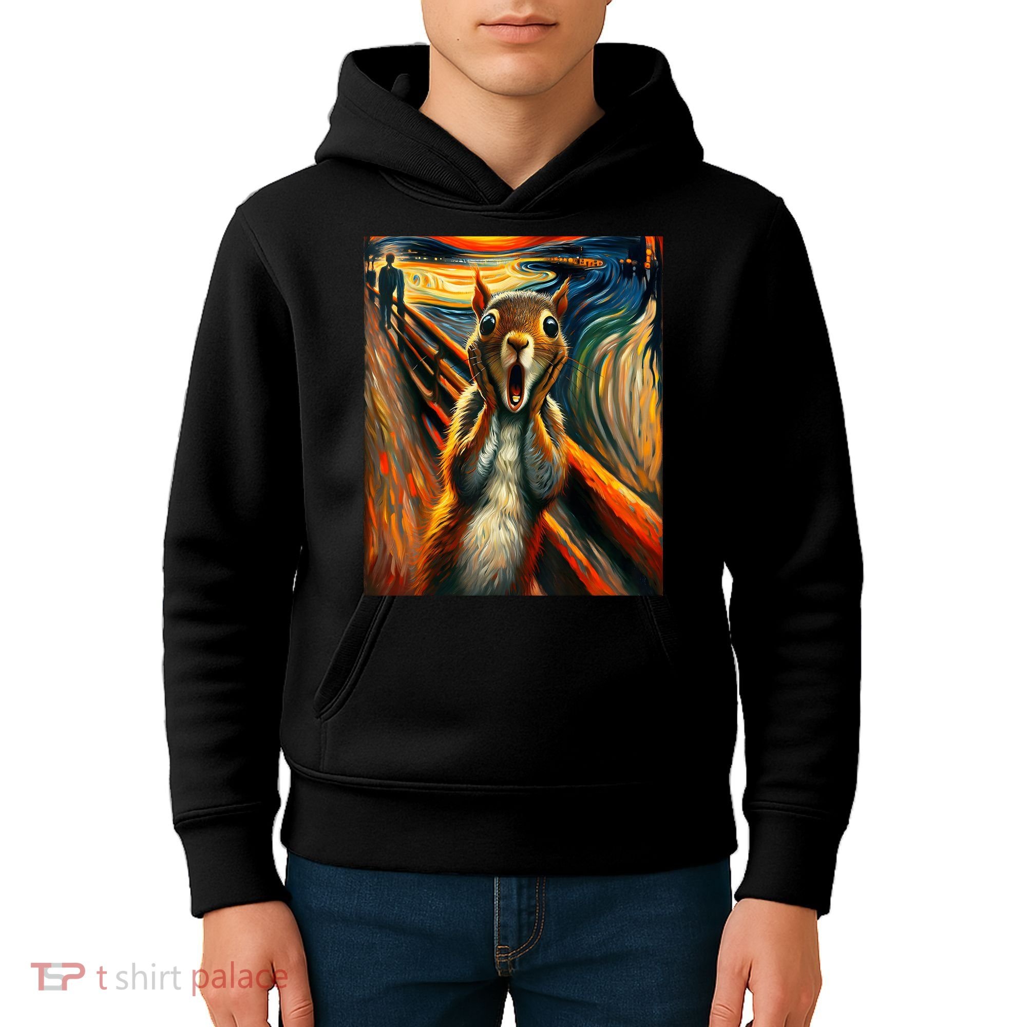 Expressionist Scream Squirrel Lovers Artistic Squirrel Kids Hoodie