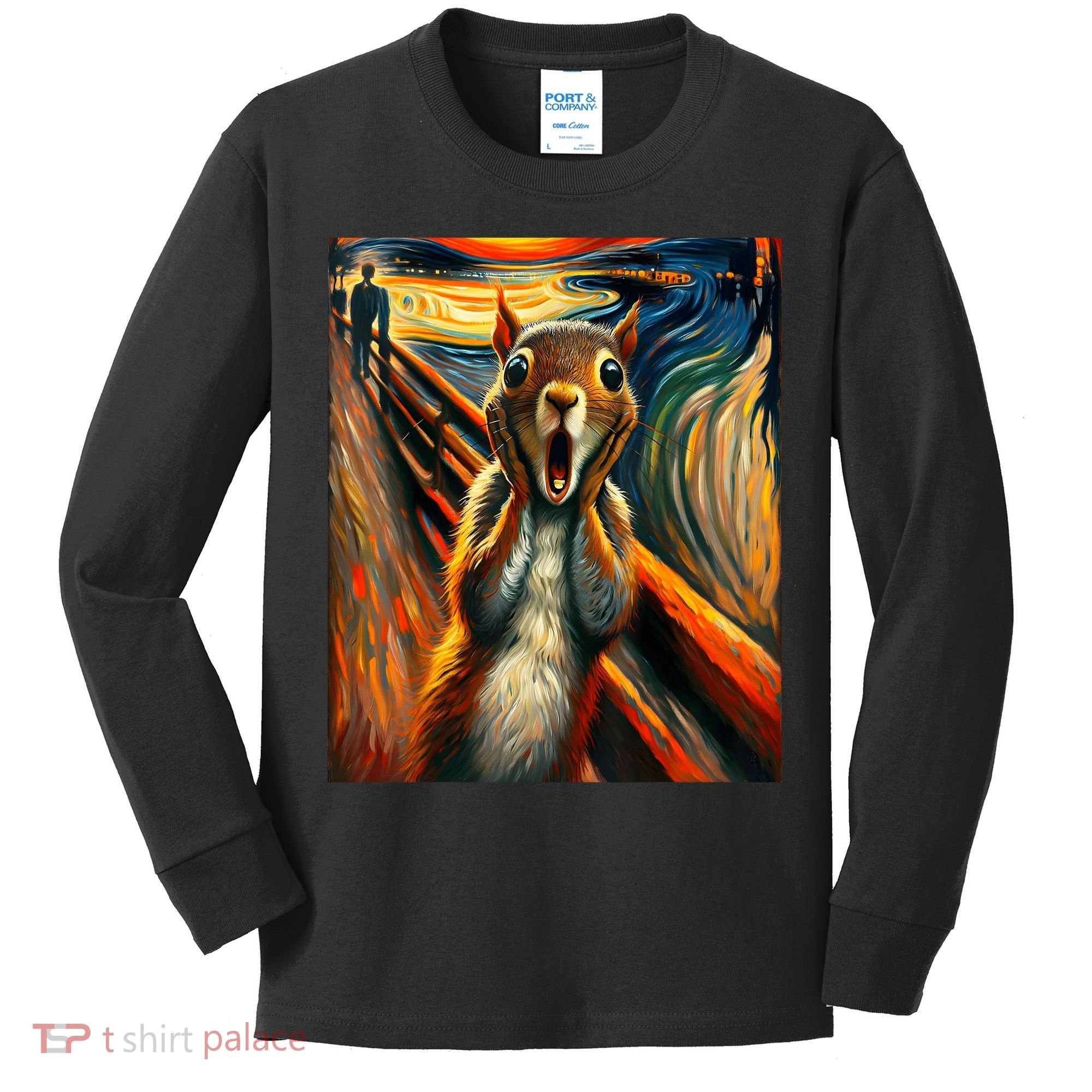 Expressionist Scream Squirrel Lovers Artistic Squirrel Kids Long Sleeve Shirt