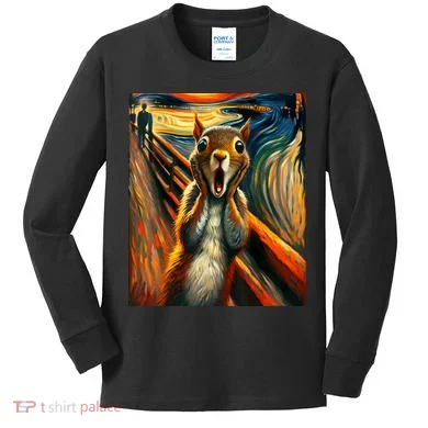 Expressionist Scream Squirrel Lovers Artistic Squirrel Kids Long Sleeve Shirt