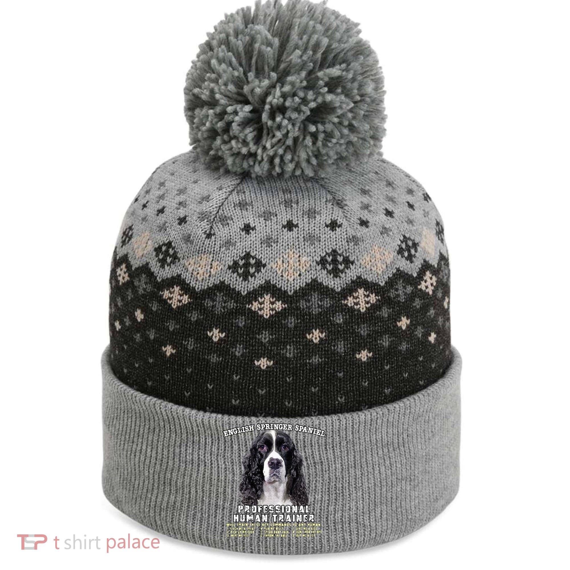 English Springer Spaniel Black Professional Human Trainer The Baniff Cuffed Pom Beanie