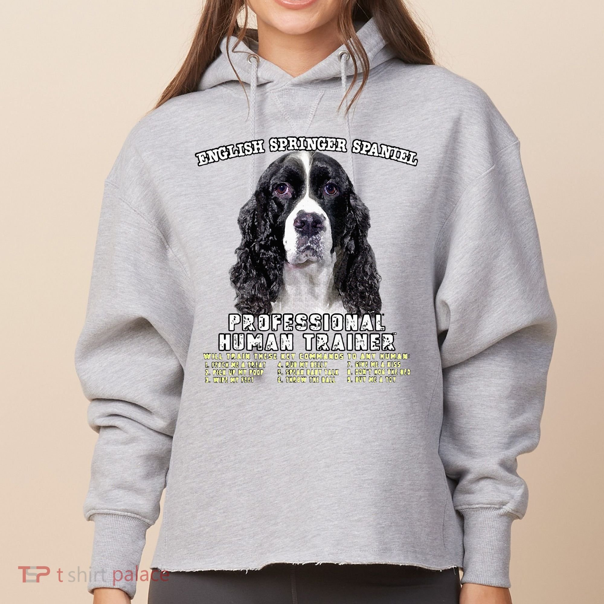 English Springer Spaniel Black Professional Human Trainer Ladies Heavyweight Boxy Pullover Hoodie
