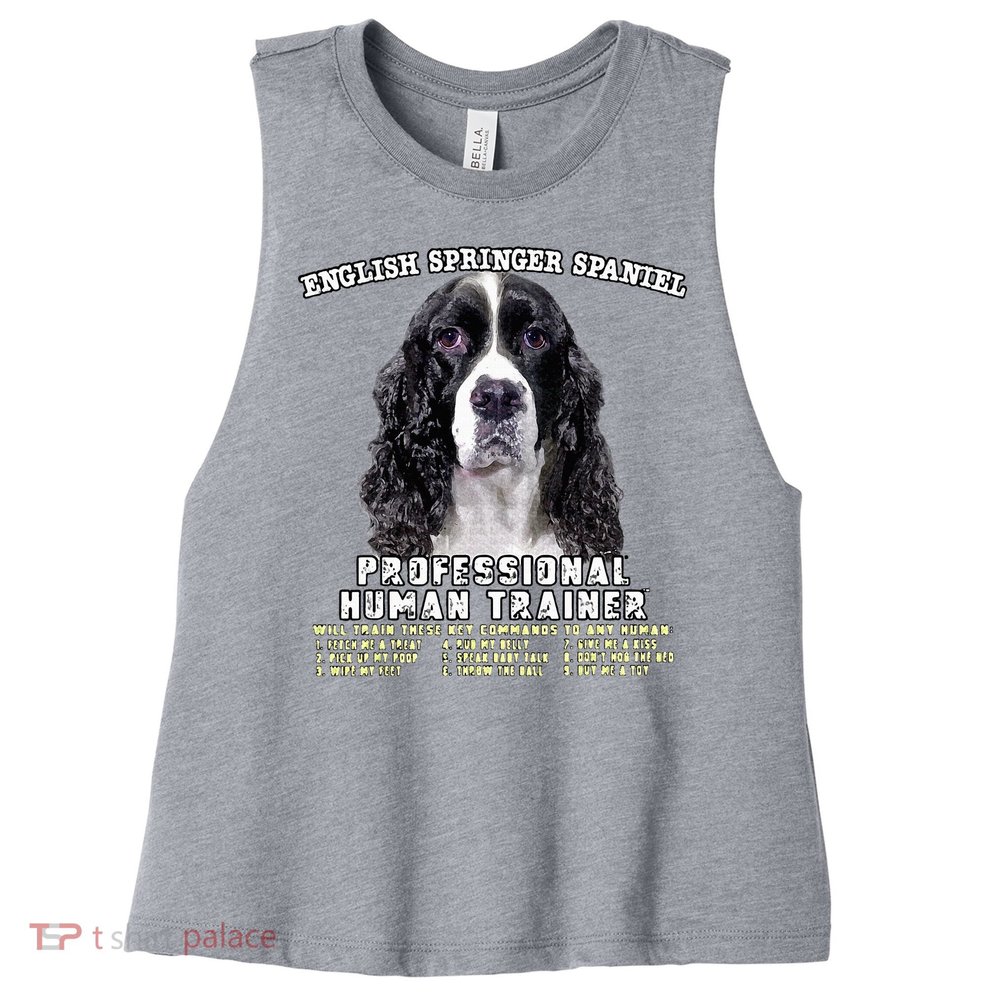 English Springer Spaniel Black Professional Human Trainer Women's Racerback Cropped Tank