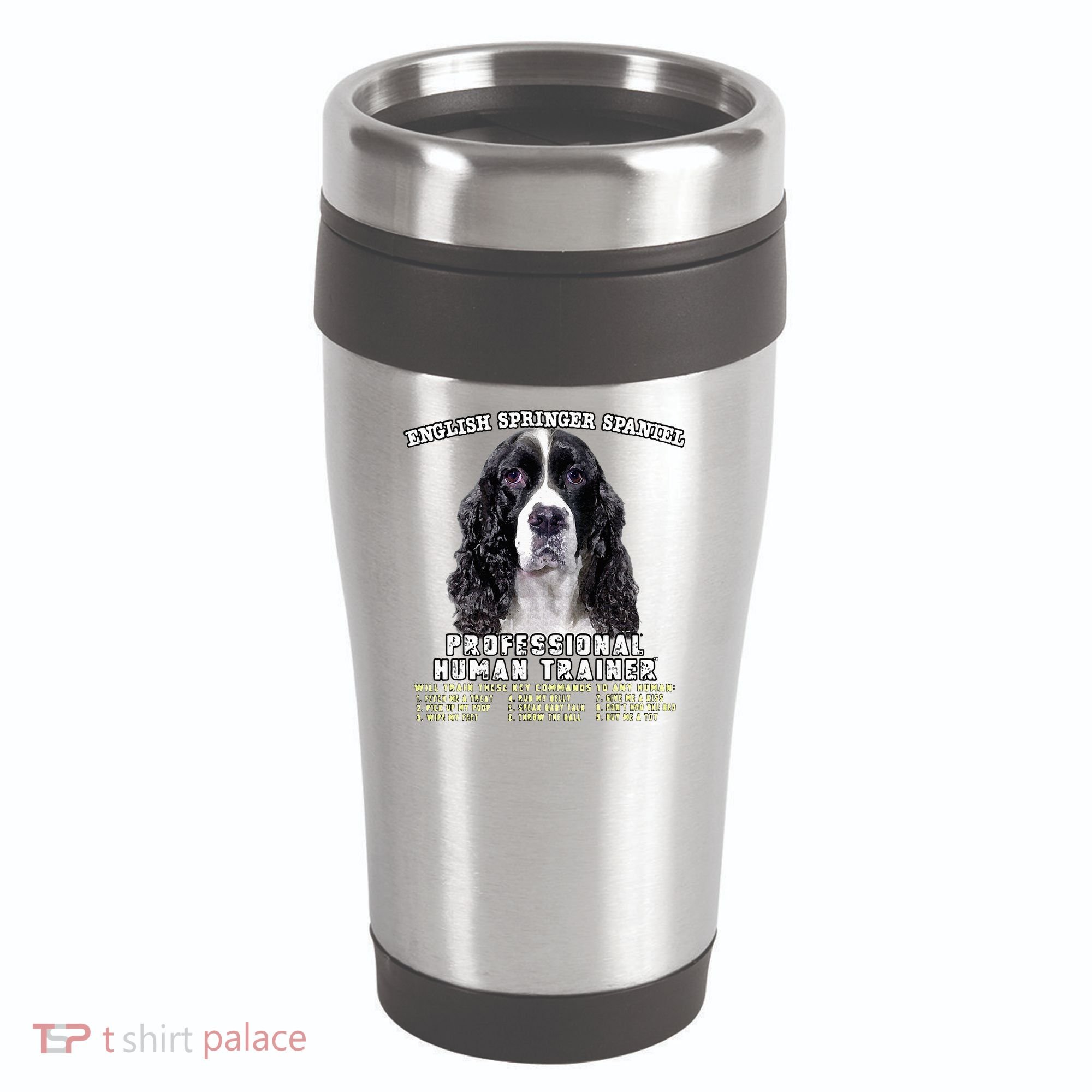 English Springer Spaniel Black Professional Human Trainer 16oz Travel Tumbler