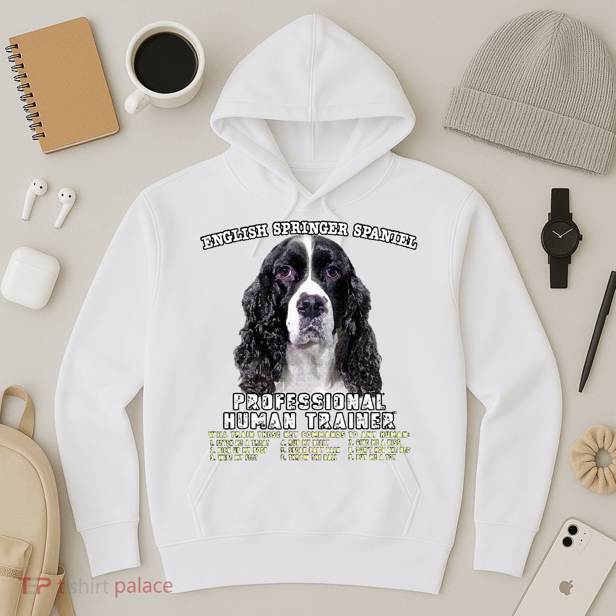English Springer Spaniel Black Professional Human Trainer Hoodie