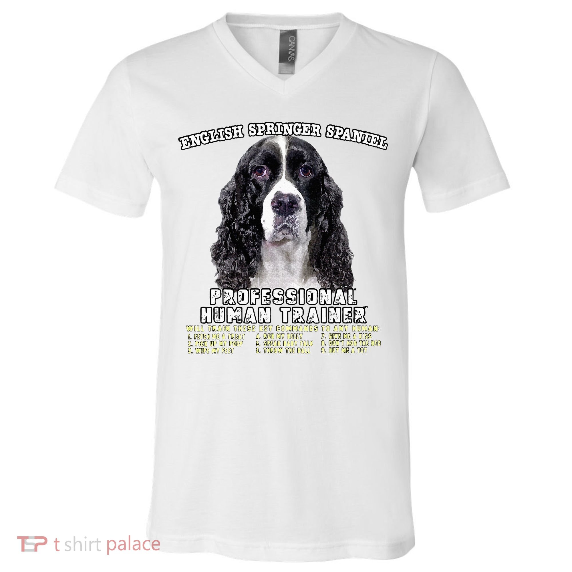 English Springer Spaniel Black Professional Human Trainer V-Neck T-Shirt
