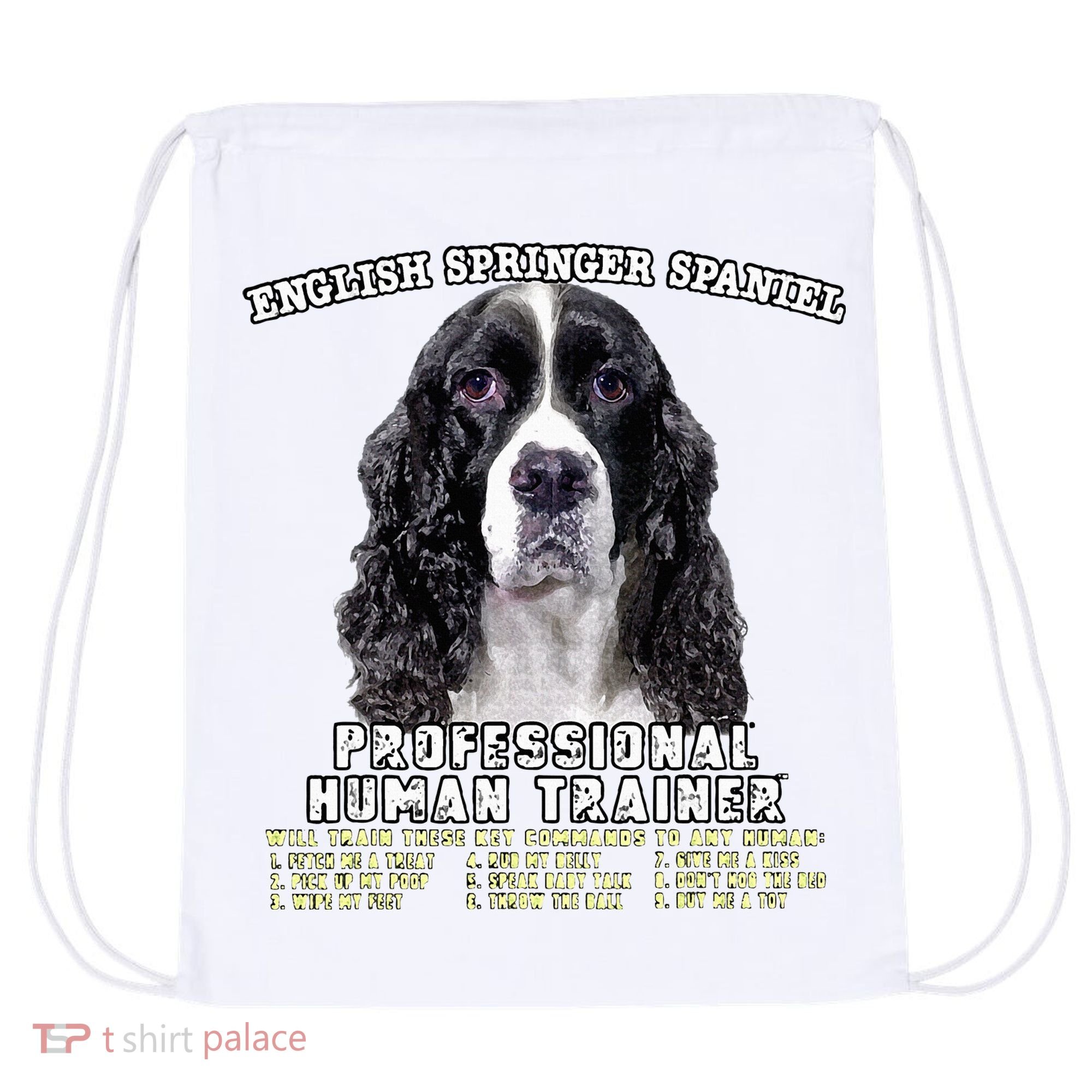 English Springer Spaniel Black Professional Human Trainer Drawstring Bag