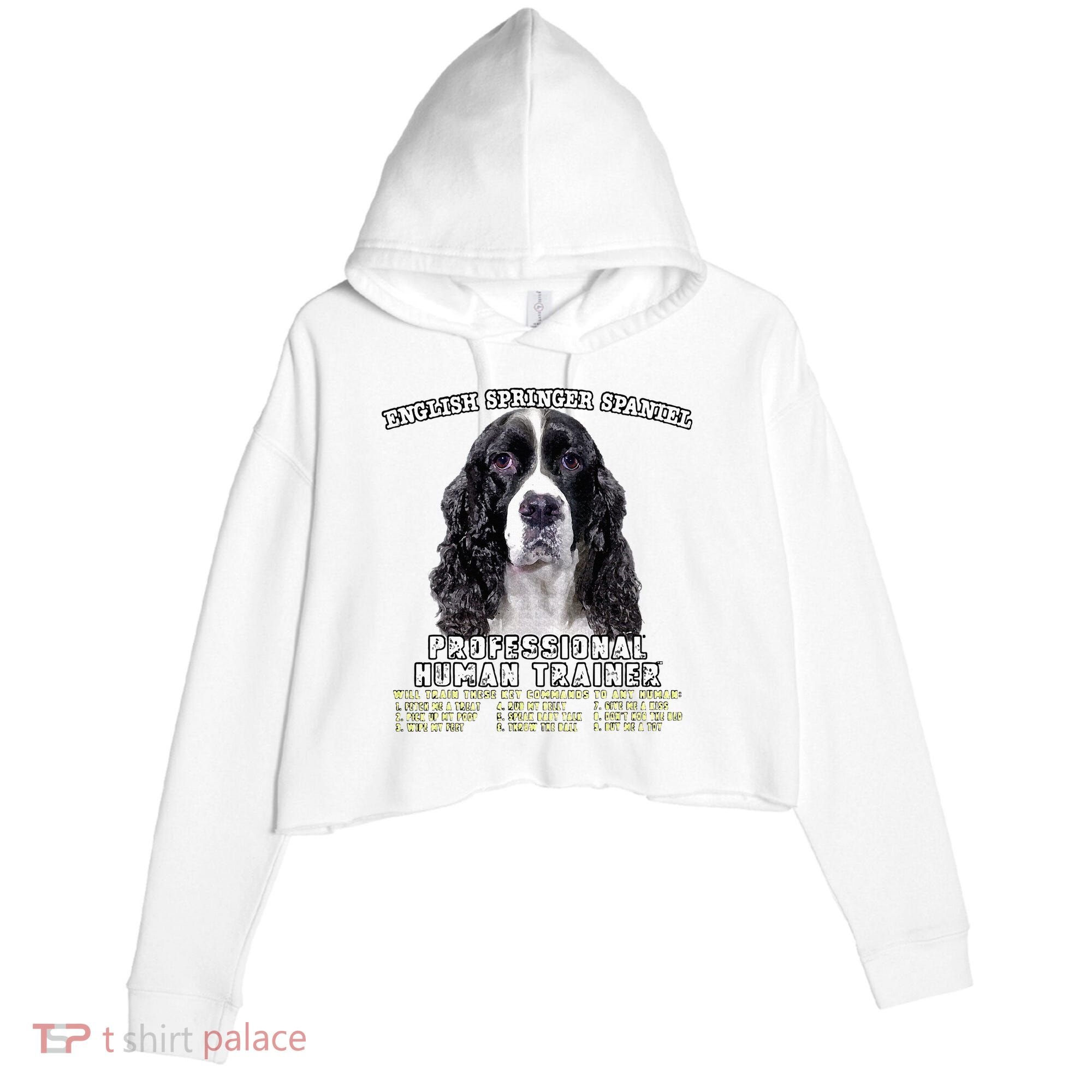 English Springer Spaniel Black Professional Human Trainer Crop Fleece Hoodie